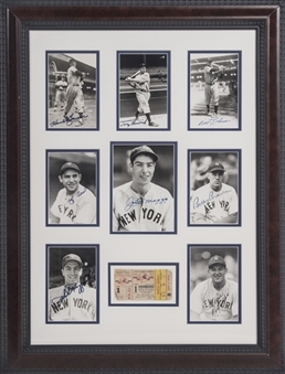 1949 World Series Champions New York Yankees Signed Photos With World Series Game 1 Ticket In 21x28 Framed Display (JSA)